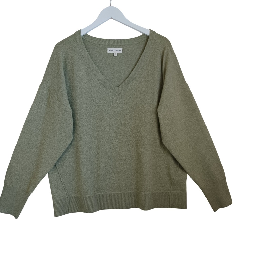 Lucky Brand Mens XL V-Neck Sweater Sage Green Heathered Relaxed Fit Pullover
